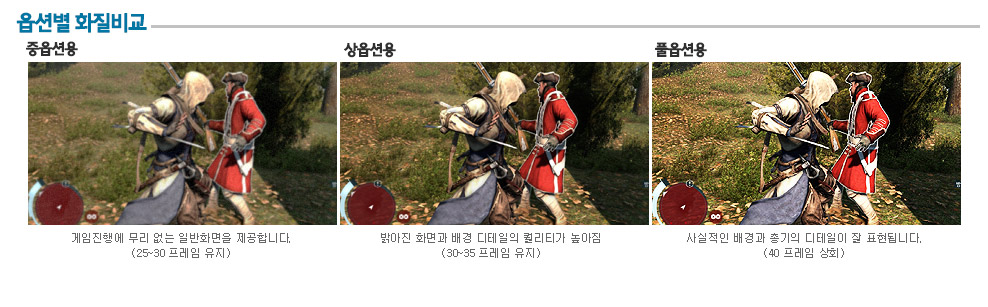 어쌔신크리드PC 옵션별 화질비교