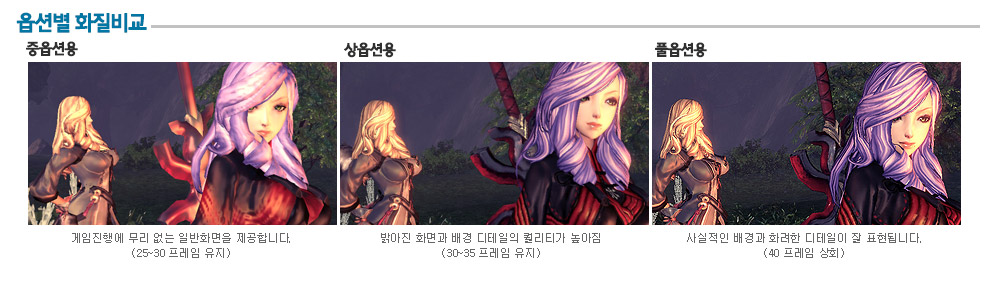 블소PC 옵션별 화질비교
