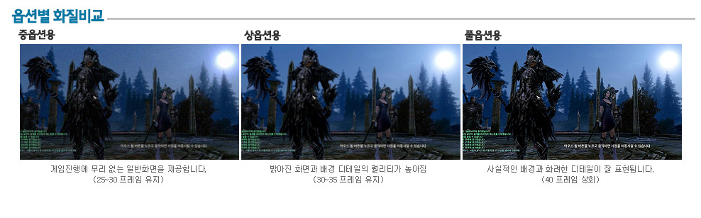 이카루스PC 옵션별 화질 비교