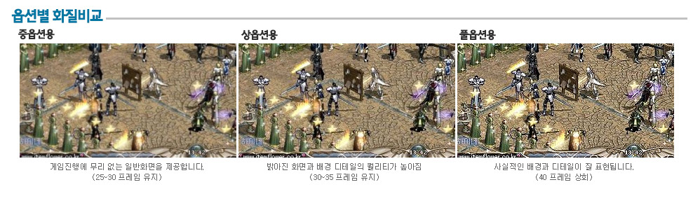리니지전용PC 옵션별 화질비교