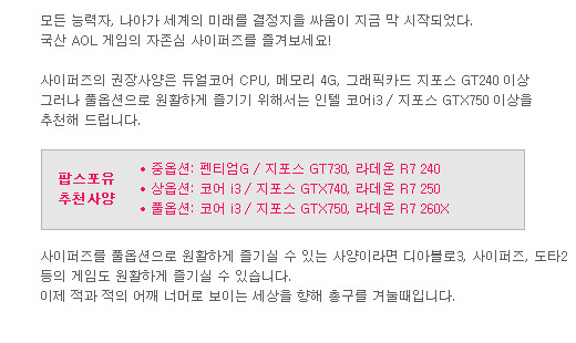 사이퍼즈PC 추천사양